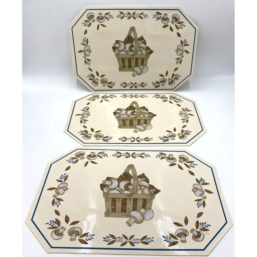 Vintage Mushroom Vinyl Oval Placemats Retro Set of 3